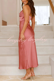 Satin Solid Color Elegant Sling Waist Open Back Maxi Dress