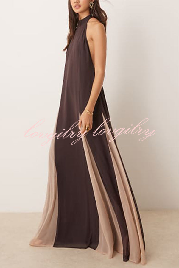 Fresh Horizons Panelled Tulle Halter A-line Maxi Dress