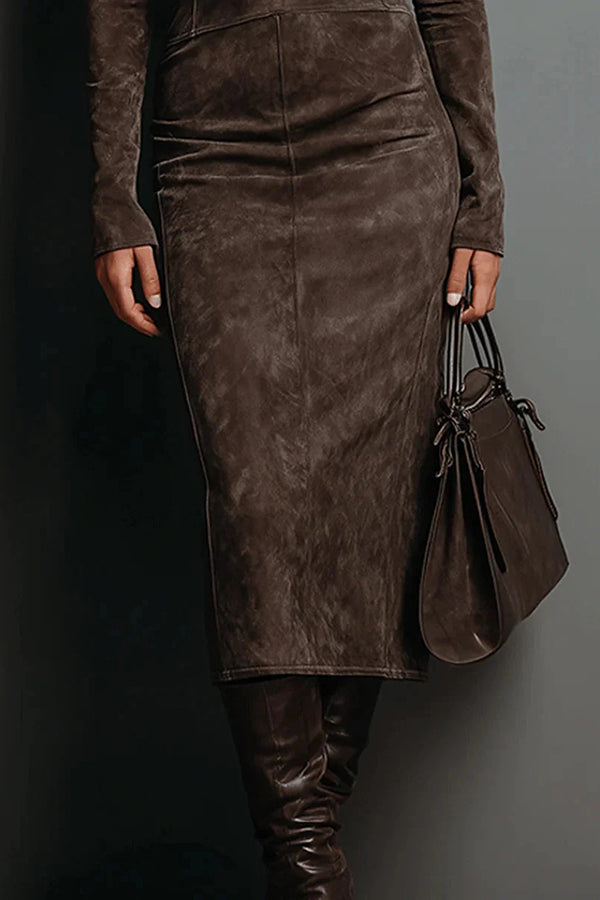 Stylish High-neck Long-sleeved Slim-fit Midi Dress