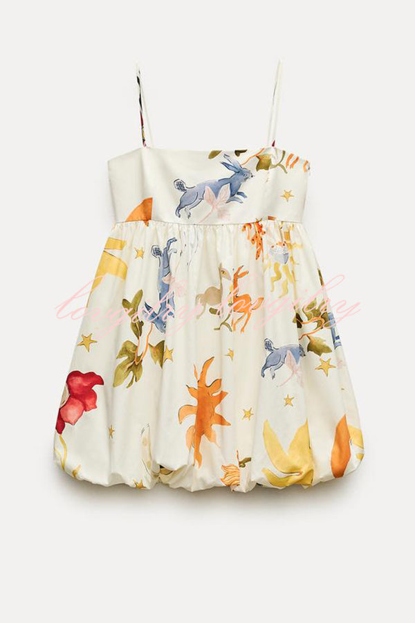 Amayah Unique Print Cloud-shaped Hem Babydoll Slip Mini Dress