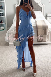 Can't Escape Love Chiffon Layered Ruffle Irregular Slit Maxi Dress