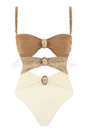 Color Block Patchwork Hollow Metal Decorative Stretch One-piece Swimsuit