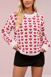 Fashionable Heart-shaped Jacquard Loose Long-sleeved Knit Sweater