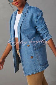 Breaking The Rules Denim Button Up Lapel Loose Blazer Jacket