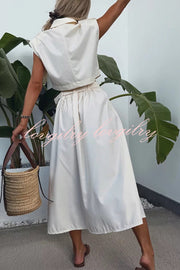 Athleisure Zipper Pocket Sleeveless Jacket and Belted Cargo Midi Skirt Set