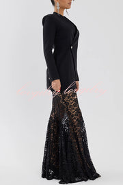 Poetic Muse Stand V-neck Rhinestone Button Up Long Sleeve Blazer