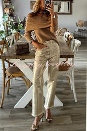 Infinite Ideas Retro Metallic Fabric High Waist Pocketed Straight Pants