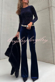 Bond Velvet High Rise Elastic Waist Stretch Flare Pants