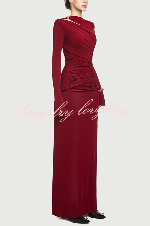 Stylish Long-sleeved Slim-fit Pleated Elegant Maxi Dress