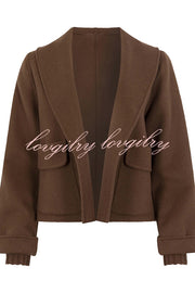 Comfortable Season Shawl Collar Open-front Long Sleeve Flap Pockets Crop Coat