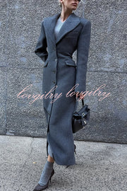 Elegant Lapel Long Sleeve Button High Waist Long Coat