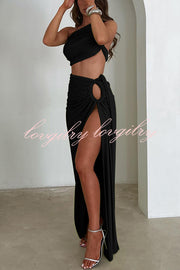 Sexy Backless Bandeau Top and Slim Slit Skirt Set