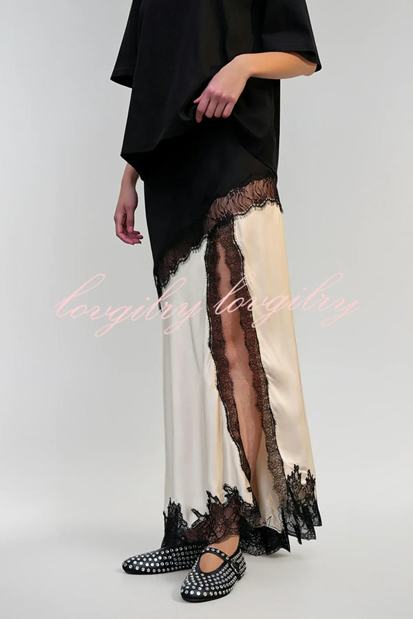 Party Focus Contrast Color Satin Lace Trim V-Neck Slip Tank