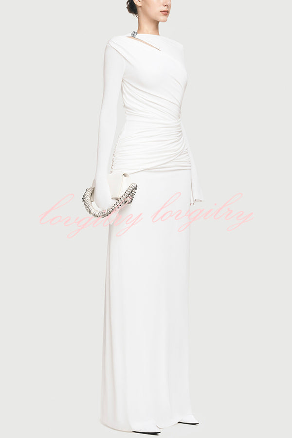 Stylish Long-sleeved Slim-fit Pleated Elegant Maxi Dress