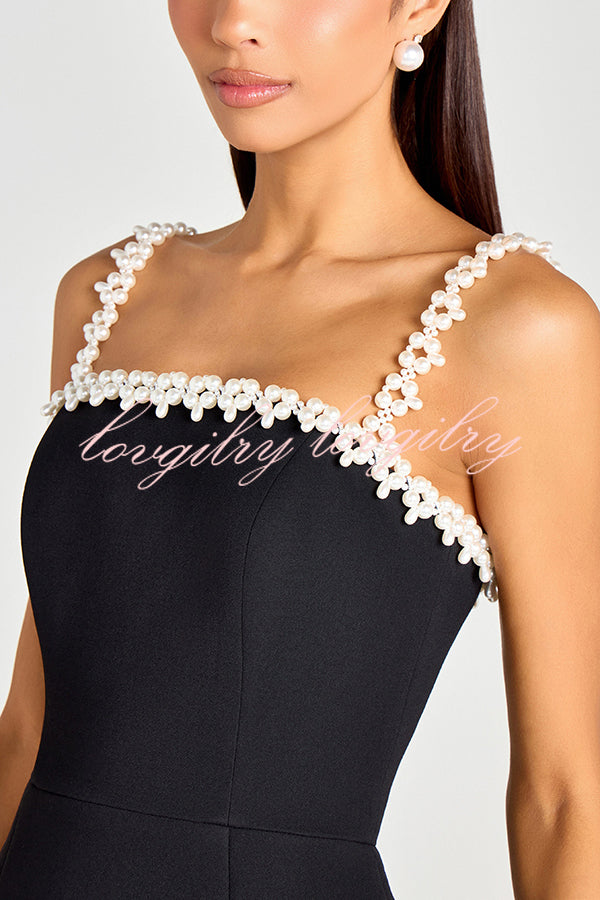 Lovers Kiss Pearl Trim Straps Pocketed Tulip Style Mini Dress