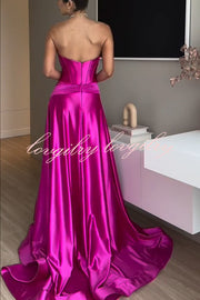 Emiliana Satin Twist Bust Cutout Corset Slit Prom Maxi Dress