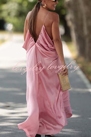 Venus Satin V-neck Draped Pleated Slip Loose Maxi Dress