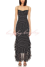 Kaylee Chiffon Polka Dot Ruffled Tiered Hem Scarf Maxi Dress