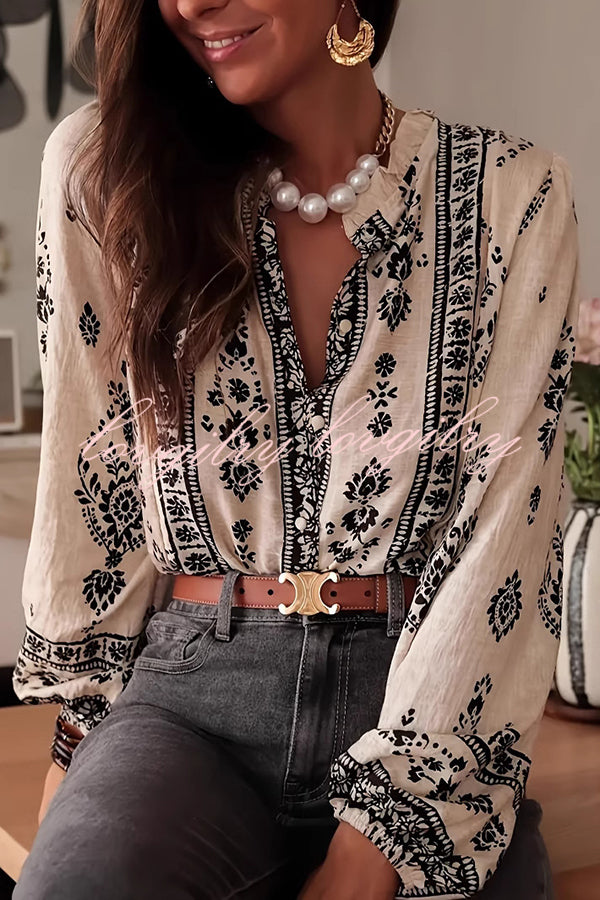 Unique Print Long-Sleeved Button-Up Elegant Shirt
