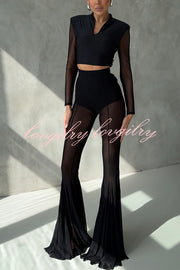 Deep Chic Mesh High Rise Elastic Waist Fishtail Stretch Pants