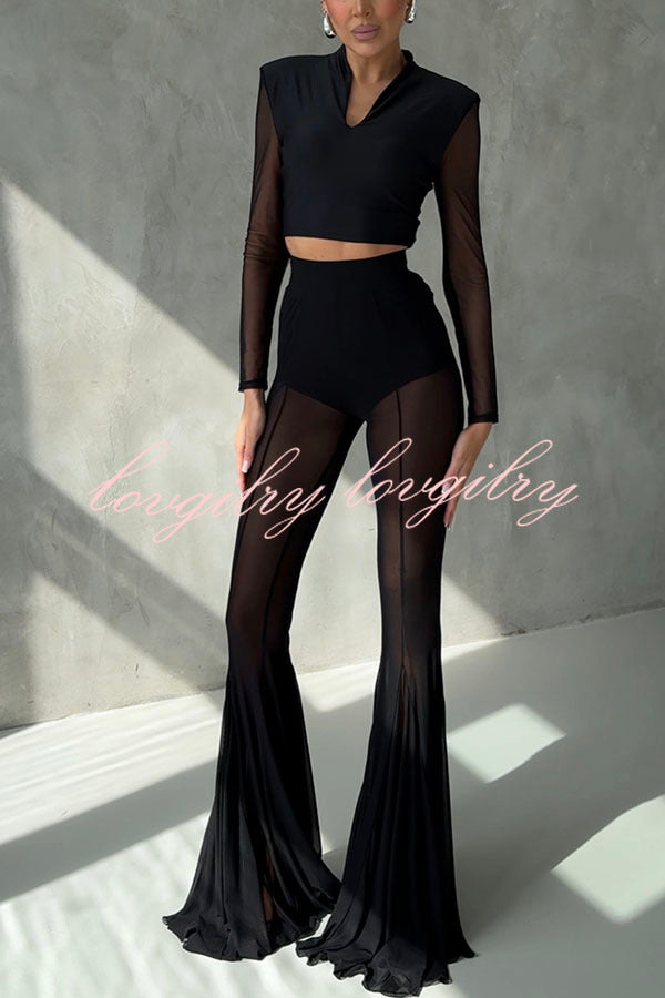 Deep Chic Mesh High Rise Elastic Waist Fishtail Stretch Pants