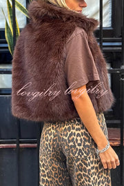Stylish Collared Sleeveless Short Faux Fur Vest