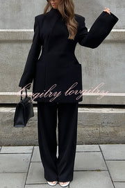 Solid Color Lapel Long Sleeve Casual Pocket Long Blazer