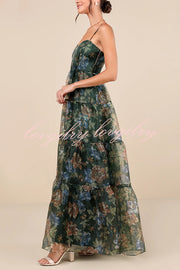 Exclusive Glamour Organza Floral Print Tiered Slip Maxi Dress