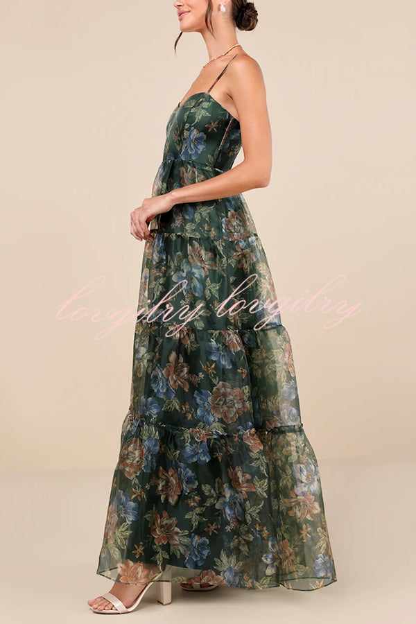 Exclusive Glamour Organza Floral Print Tiered Slip Maxi Dress