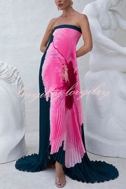 All about Her Pleated Floral Print Off Shoulder A-line Maxi Dress