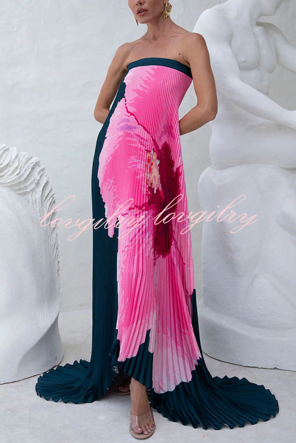 All about Her Pleated Floral Print Off Shoulder A-line Maxi Dress