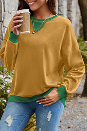 Fashionable Contrasting Color Loose Long-sleeved Casual Sweatshirt