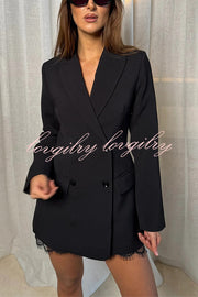 Pure and Beautiful Double-breasted Long Sleeve Lapel Blazer Mini Dress