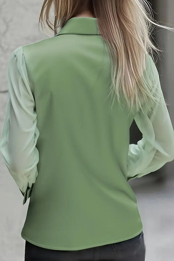 Satin Solid Color Collared Long-Sleeve Casual Shirt
