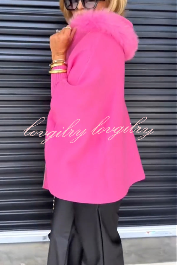 Warm Call Knit Long Sleeve Zipper Plush Hooded Pocket Loose Cardigan
