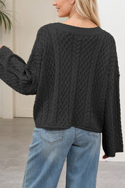 Solid Color Loose V-neck Long-sleeved Casual Pocket Knitted Cardigan