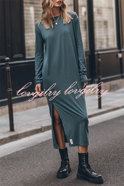 The Bedisse Cotton Blend Long Sleeve Relaxed Slit Midi Dress