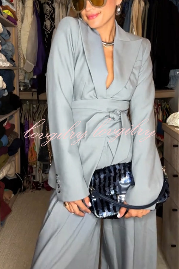 Power Girl Button Up Long Sleeve Removable Belt Lapel Blazer