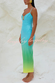 Sirene Sequin Gradient Starfish Brooch Cutout Slit Stretch Maxi Dress