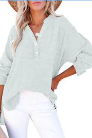 Solid Color Long Sleeve Pleated Button Loose Top