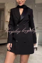Eve Satin Lapel Draped Neckline Button Long Sleeve Blazer Mini Dress