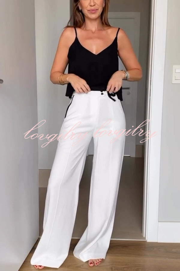 Full of Chic Colorblock Trim Lace-up Waist Pocketed Wide Leg Pants