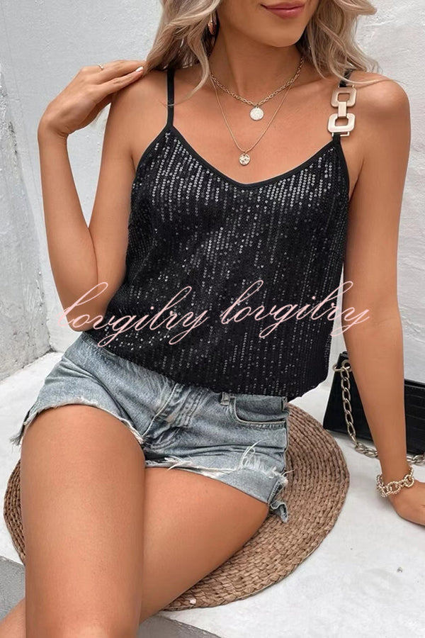 Dreamy and Dazzling Solid Sequin Buckle Cami Top