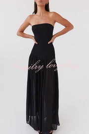 Eden Patchwork Semi-sheer Chiffon Strapless Maxi Dress