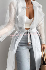 Solid Color Patchwork Button Belt Pocket Long Sleeve Coat