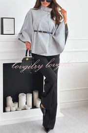 Elegant Moment Woolen Button Turtleneck Belted Oversized Cape