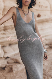 Vacation Breeze Knit Slit Loose Tank Midi Dress