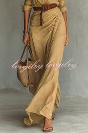 City Sleek Single Breasted Long Sleeve Warp Slit Shirt Maxi Dress