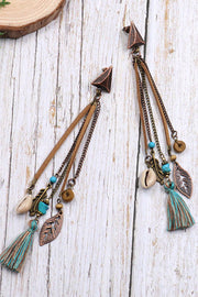 Retro Long Tassel Shell Leaf Earrings