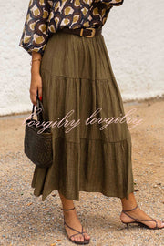Solid Color Splicing Casual Vacation Maxi Skirt